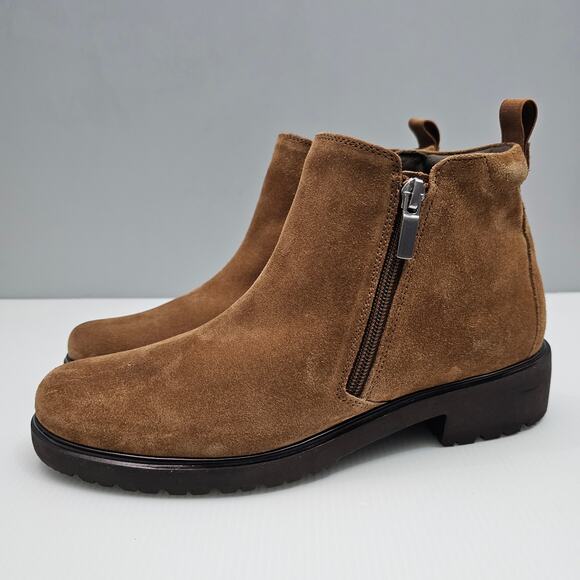 Munro Rourke Ankle Bootie Size 9 NARROW Tobacco Suede Side Zip Water Resistant - Picture 15 of 15